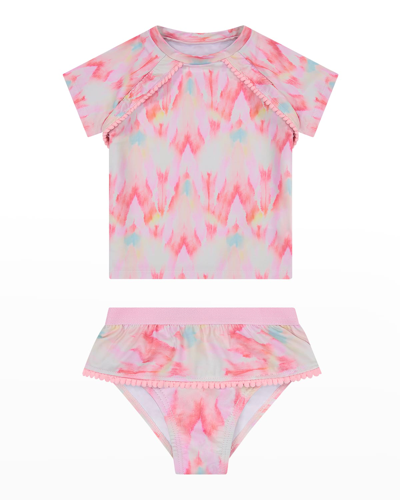 Andy & Evan Kids' Girl's Printed Rash Guard Bikini Set In Coral Tie Dye