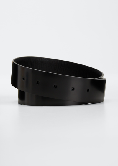 Prada Men's Spazzolato Leather Belt Strap In F0002 Nero