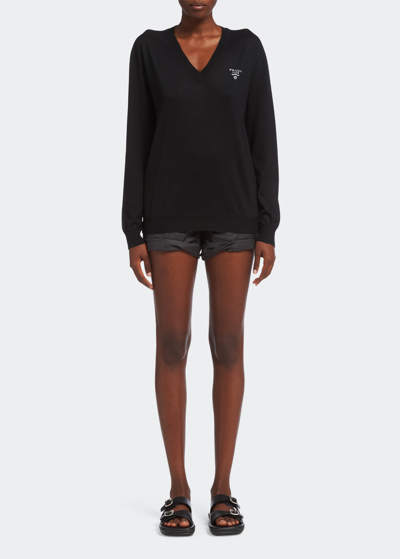 Prada Logo-intarsia Cashmere Pullover In F0002 Nero
