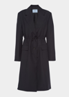 Prada Drawstring Wool Overcoat In F0002 Nero