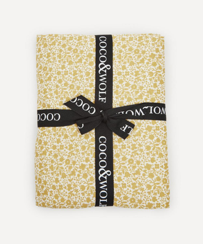 Coco & Wolf Floral Stencil Honey Cot Bed Flat Sheet In Yellow