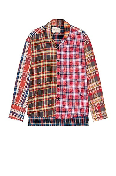 Greg Lauren Check-print Distressed Relaxed-fit Cotton-poplin Shirt In Red