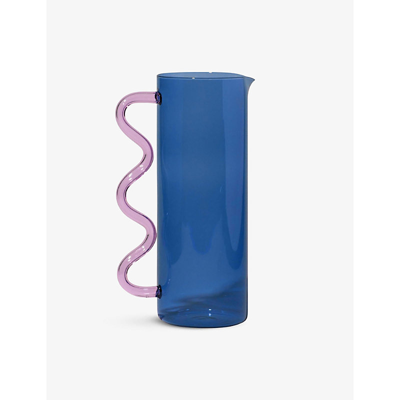 Sophie Lou Jacobsen Wave Contrast-handle Glass Pitcher 1.2l In Blue W/ Pink