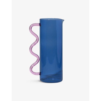 Sophie Lou Jacobsen Wave Contrast-handle Glass Pitcher 1.2l In Blue