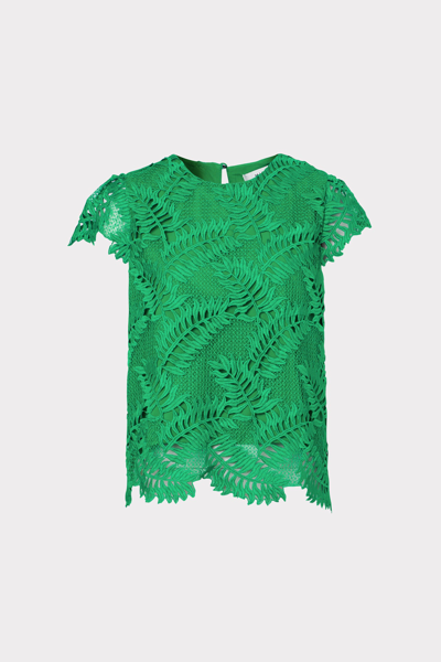 Milly Tropical Palm Embroidered Lace Top In Leaf
