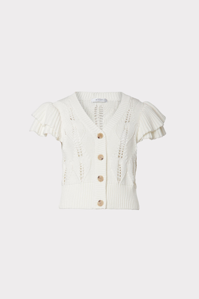 Milly Cropped Pointelle Button-down Cardigan In Ecru