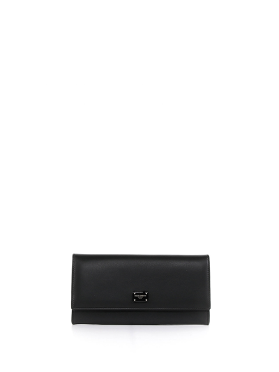 Dolce & Gabbana Wallet With Logo Plaque In Leather In Nero