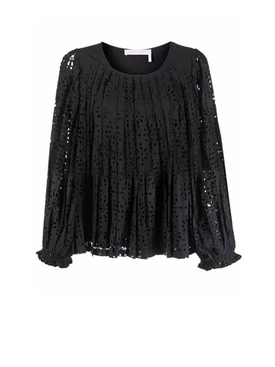 See By Chloé Embroidered Pleat Blouse In Black