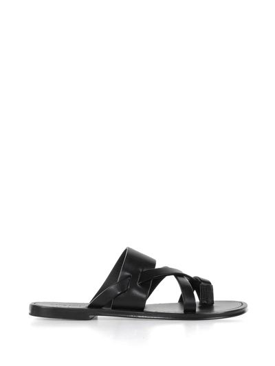 Saint Laurent Culver Leather Sandals In Black