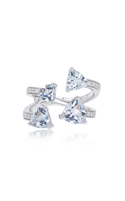 Hueb 18k Mirage White Gold Ring With Vs/gh Diamonds And Four Blue Aquamarine