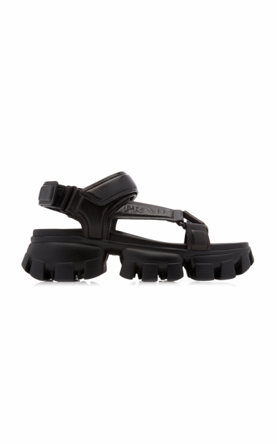Prada Lambskin Grip Thunder-sole Sport Sandals In Black