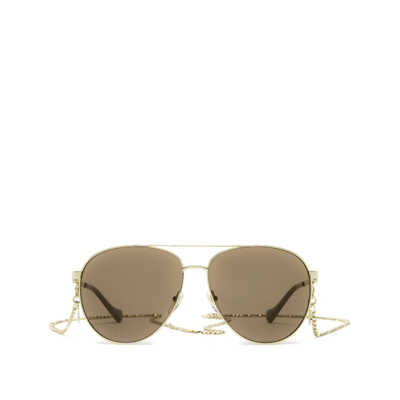 Gucci Gg1088s 002 Aviator Sunglasses With Chains In Brown