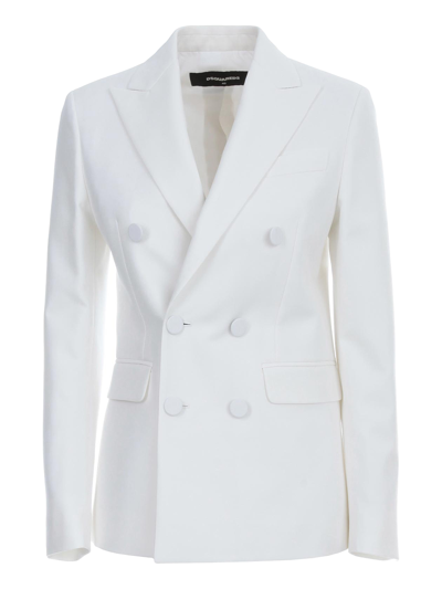 Dsquared2 Oscar Jacket Cotton Silk Double Breasted In White