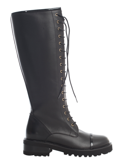 MALONE SOULIERS BRYN PATENT-TRIMMED LEATHER KNEE BOOTS 