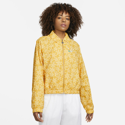 Nike Sport Daisy Woven Full-zip Floral Print Jacket In Mustard-yellow