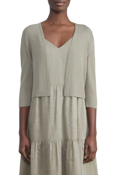 Lafayette 148 Open Front Crop Cardigan In Green Clay