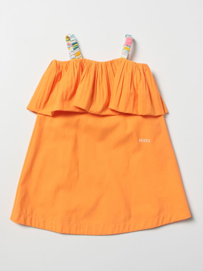 Emilio Pucci Kids' Cotton Poplin Dress In Orange