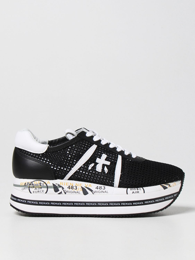 Premiata Beth Sneakers In Black Leather And Fabric