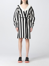 Bottega Veneta Striped Ribbed Linen-blend Wrap Dress In Black