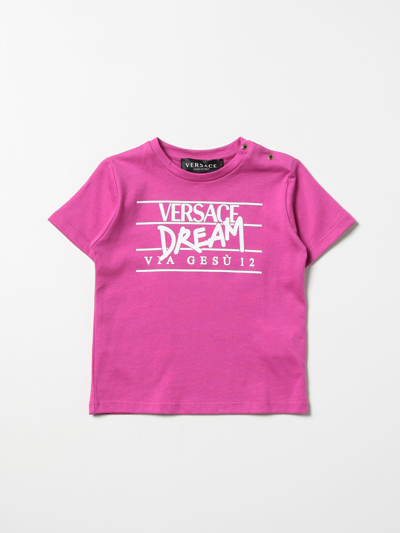 Young Versace Babies' Versace Young Cotton T-shirt With Dream Print In Pink