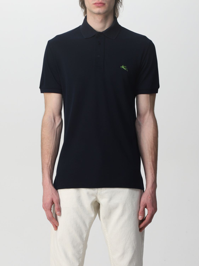 Etro Polo Shirt With Embroidered Pegasus Logo In Blue