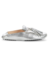 Tod's Women's Women's Tassel Metallic Leather Mules In Argento