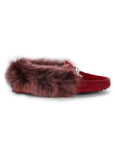 Tod's Women's Women's Matelassé Shearling Driving Loafers In Red