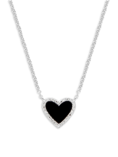 Saks Fifth Avenue Women's 14k White Gold, Black Onyx & Diamond Heart Pendant Necklace