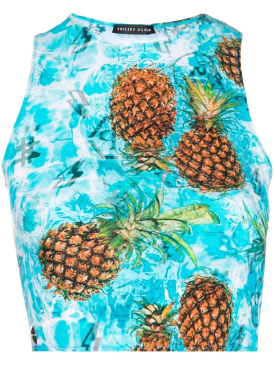 Philipp Plein Pineapple Skies Crop Top In Blue