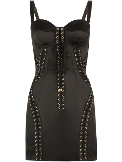 Dolce & Gabbana Lace-up Mini Dress In Black
