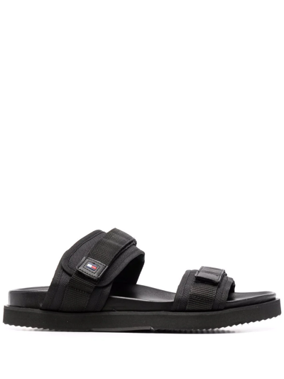 Tommy Hilfiger Logo-plaque Touch-strap Sandals In Schwarz