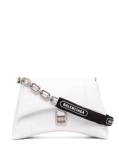 Balenciaga Downtown Small Shoulder Bag With Chain In White Black