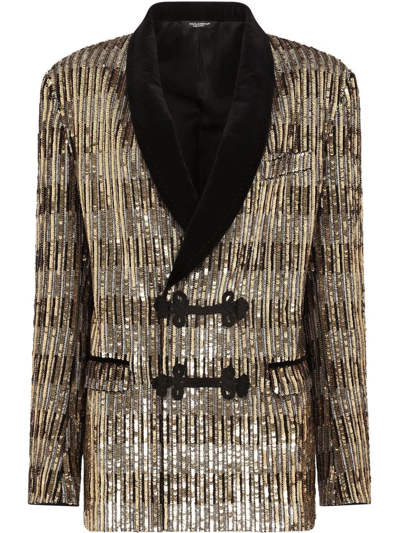 Dolce & Gabbana Sequin-embellished Shawl-lapel Jacket In Neutrals