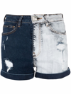 PHILIPP PLEIN TWO-TONE DENIM SHORTS