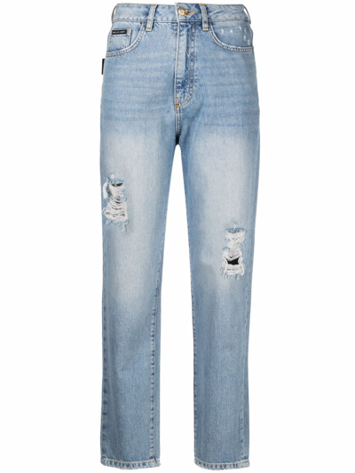 Philipp Plein Cropped Boyfriend Jeans In Blau