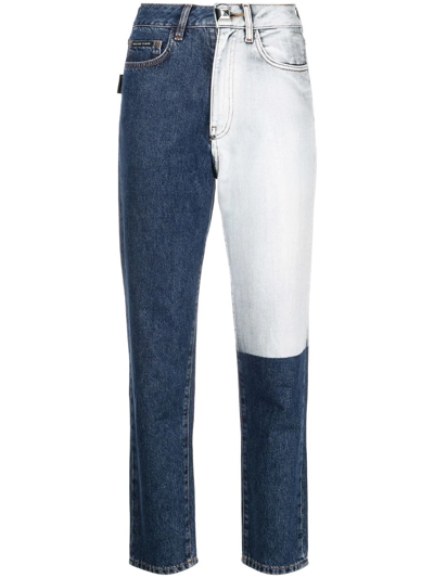 Philipp Plein Two Tone Patch Jeans In Blau