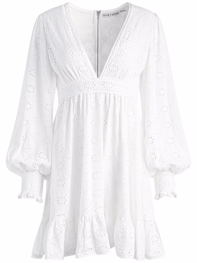 Alice And Olivia Embroidered Marita Mini Dress In White