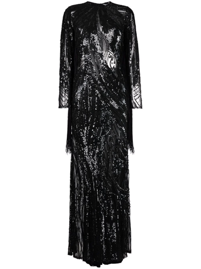 Elie Saab Long Bead-embellished Gown In Schwarz