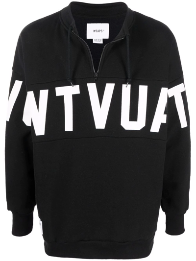 Wtaps Stencil-print Mid-zip Sweatshirt In Black