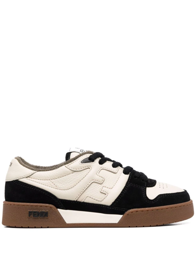 Fendi Full-grain Leather And Suede Sneakers In Neutrals