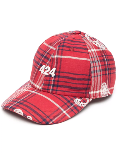 424 Cappello Baseball Tartan Con Logo In Red