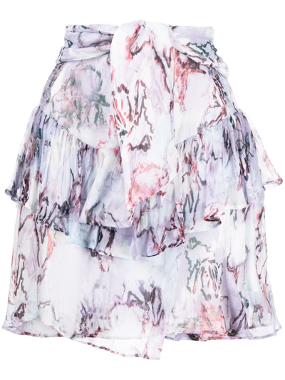 Iro Joric Printed Skirt With Flounces In Lilas Multico