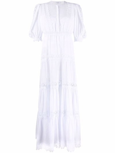 Charo Ruiz Nadine Tiered Guipure Lace-trimmed Cotton-blend Voile Maxi Dress In White