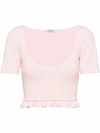 Miu Miu Short-sleeved Jersey Top With Ruching In Pink