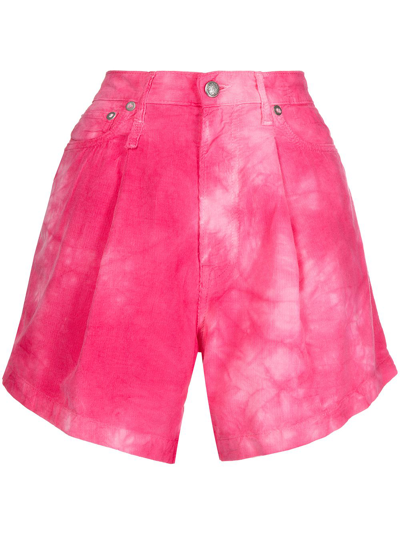 R13 Damon Tie-dyed Pleated Cotton-corduroy Shorts In Pink