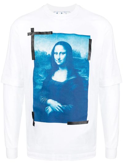 Off-white Monalisa-print Long-sleeve Cotton T-shirt In Weiss