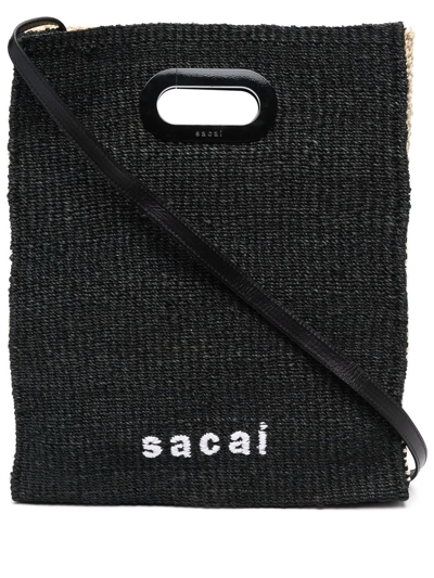 Sacai Logo刺绣托特包 In Beige,black