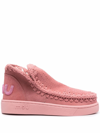 Mou Monochrome Suede Matching Glitter Logo Sneakers In Rosa