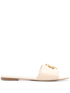 Tory Burch Eleanor Calfskin Medallion Flat Sandals In Beige