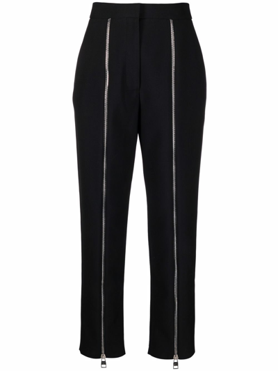 Alexander Mcqueen Decorative Zip-detail Wool Tailored Trousers In Black